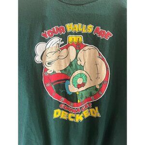 POPEYE Shirt Boys L Large 42-44 Your Halls Are‎ Gonna Get Decked Green